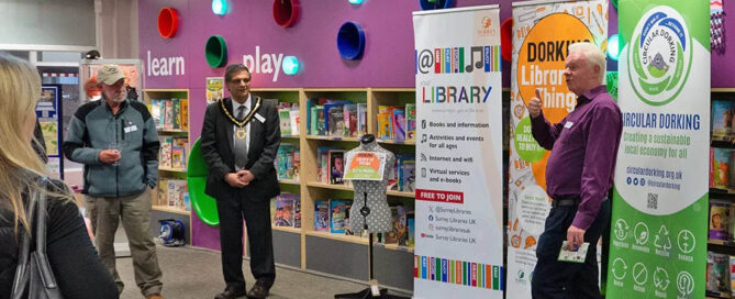 People standing inside library
