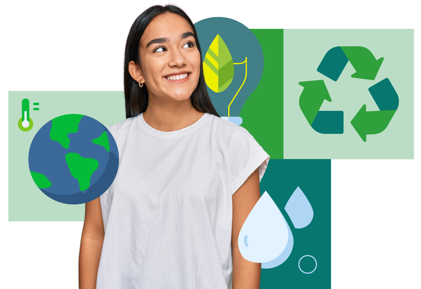 Mole Valley Website – Hompage -07 Graphic depicting lady look to the side with sustainable symbols