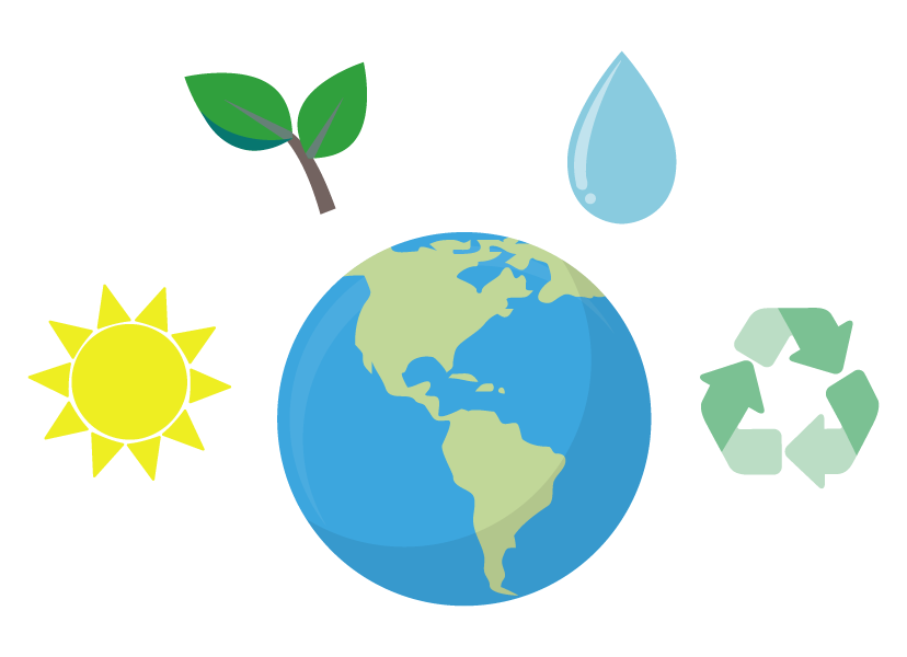 Globe surrounded by sustainability symbols
