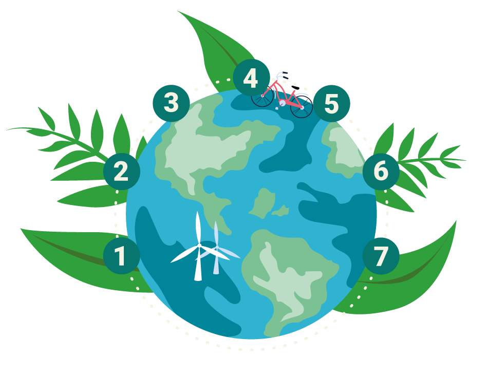 Mole Valley Website – What are we doing -18 Graphic with a globe and 7 numbers around it
