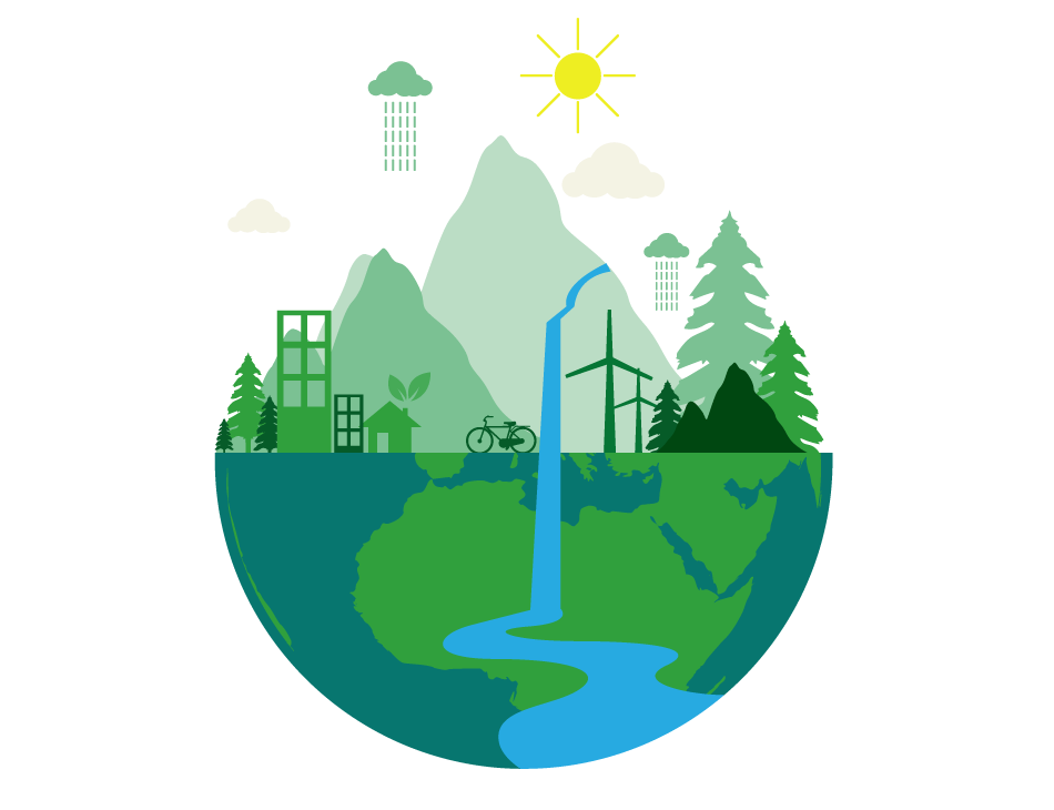 Mole Valley Website – What are we doing -23 Graphic depicting water fall, bike and weather symbols