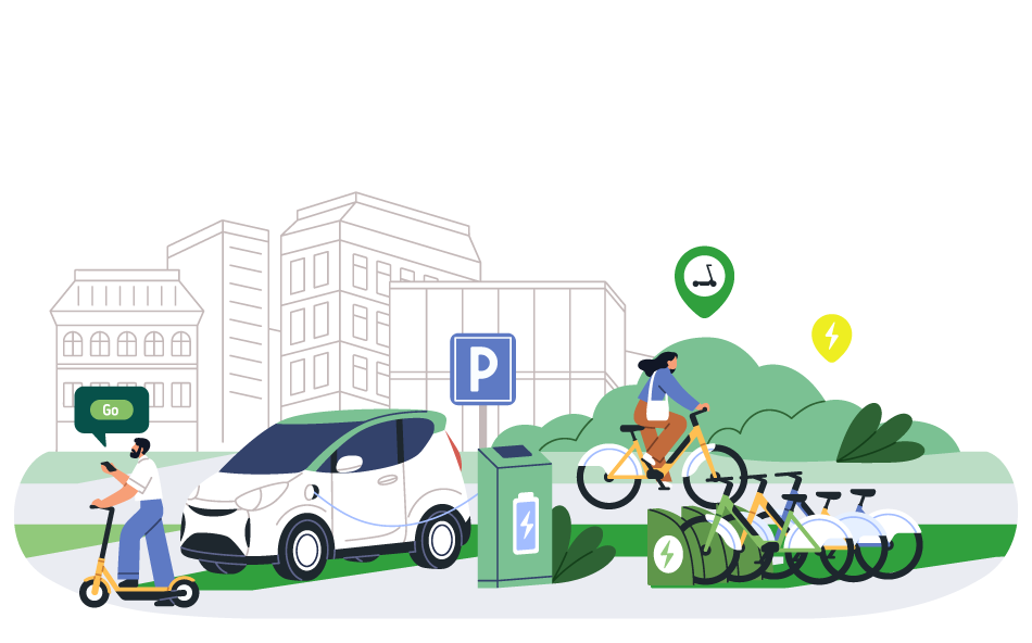 Mole Valley Website – What you can do-03 Graphic depicting various different times of sustainable transport.