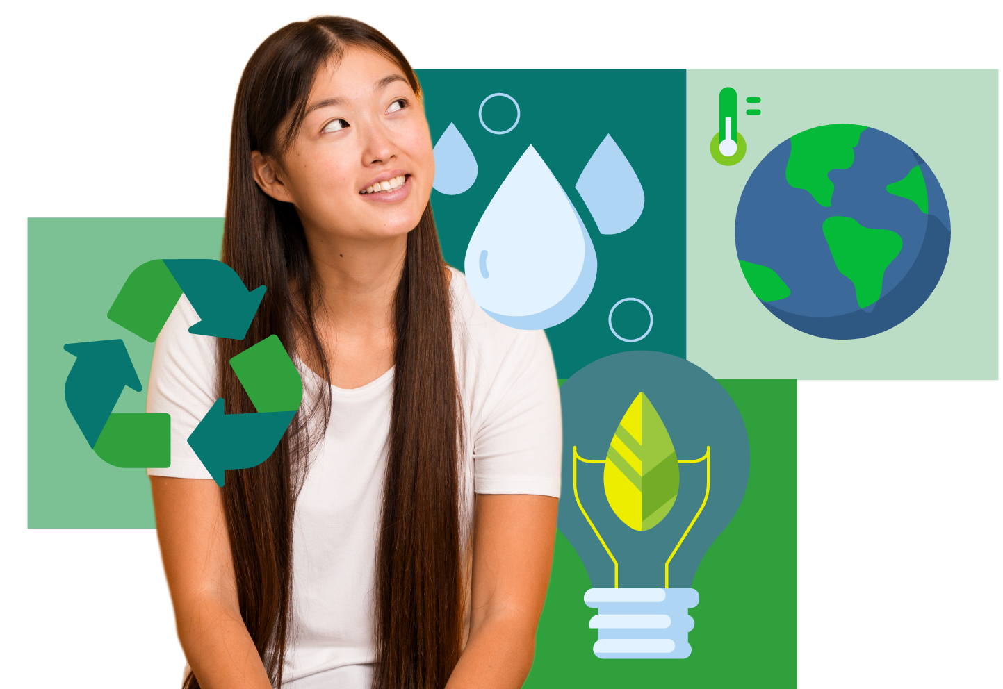 Mole Valley Website – What you can do- banner Graphic depicting person look to the side with sustainable symbols surrounding