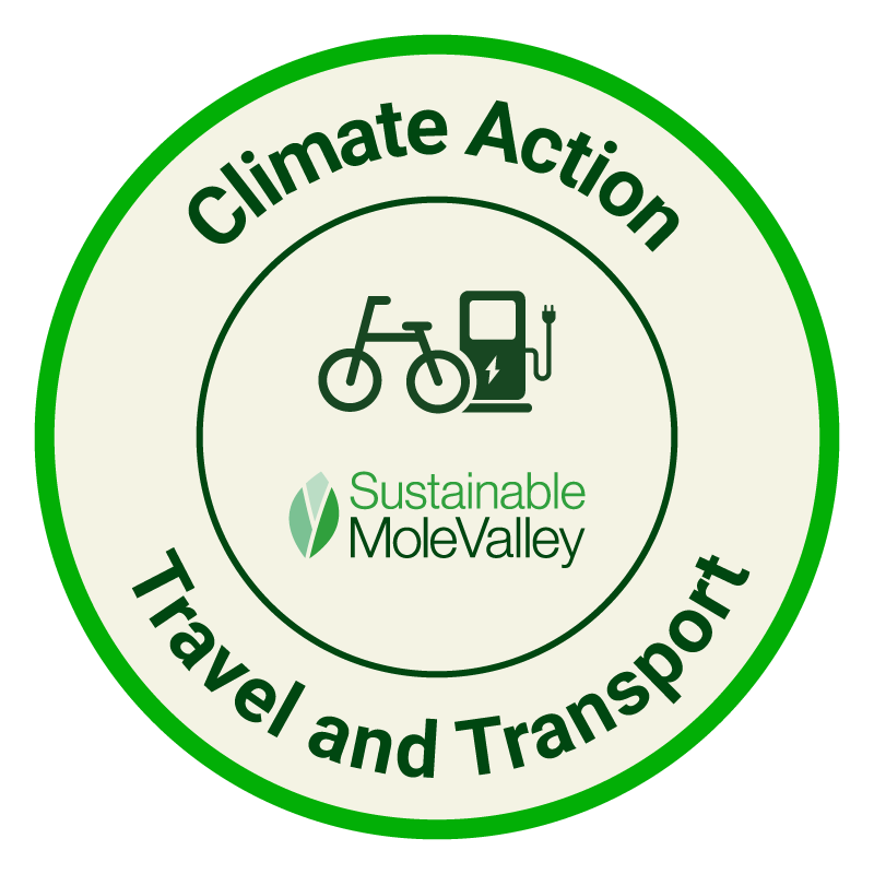 Badge labelled 'Climate Action' and 'Travel and Transport.'