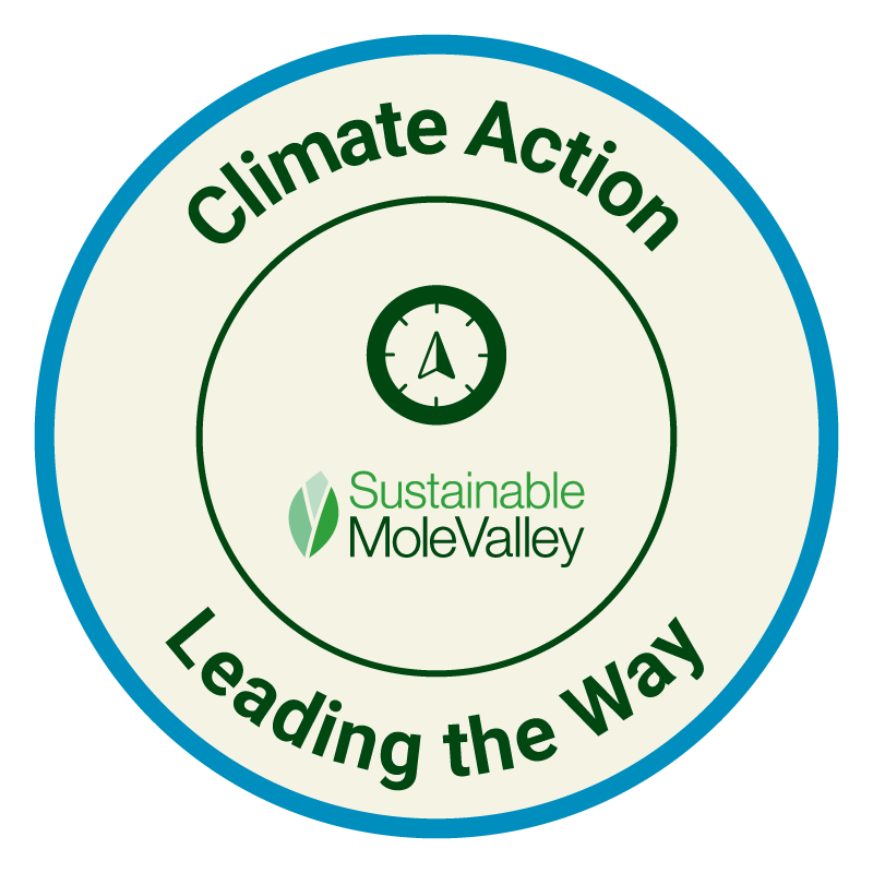 Climate action Badge labelled 'Leading the Way'.